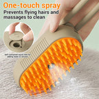 Steam pet brush spraying a fine water mist