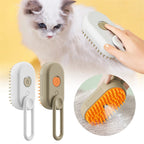 Cat being groomed with the steam pet brush