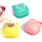 Pouring shampoo into the bath brush dispenser